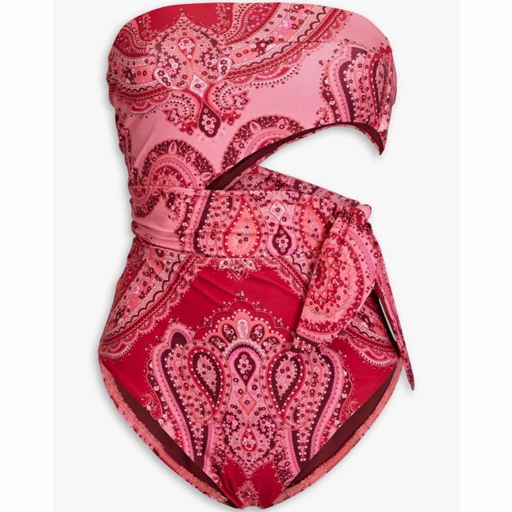 NEW NWT Zimmermann Red Pink Paisley Print Pattern Bandeau Cutout Swim Suit